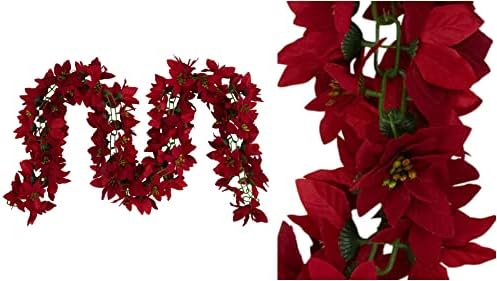 6 ' Kırmızı Poinsettia Çiçek Yapay Noel Çelenk-Aydınlatılmamış-cc
