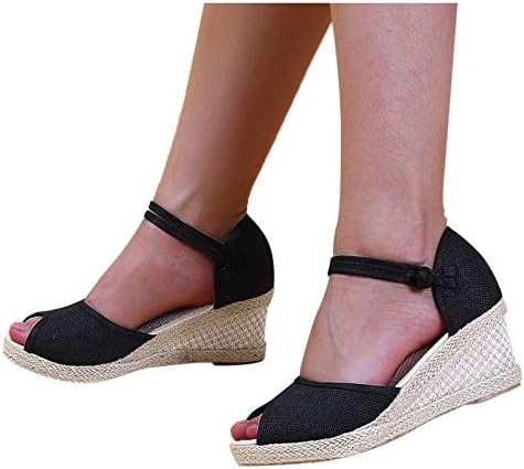 Bayan Espadrilles Kama Sandalet Yaz Kapalı Toe Platformu Elastik Orta Topuk Sandalet Ayak Bileği Sapanlar Toka Terlik Ayakkabı