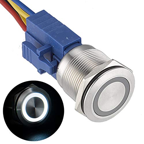 APIELE 22mm 12 V Melek Göz Beyaz LED Su Geçirmez Paslanmaz Çelik Yuvarlak Metal Öz-Kilitleme Mandallama Push Button Anahtarı