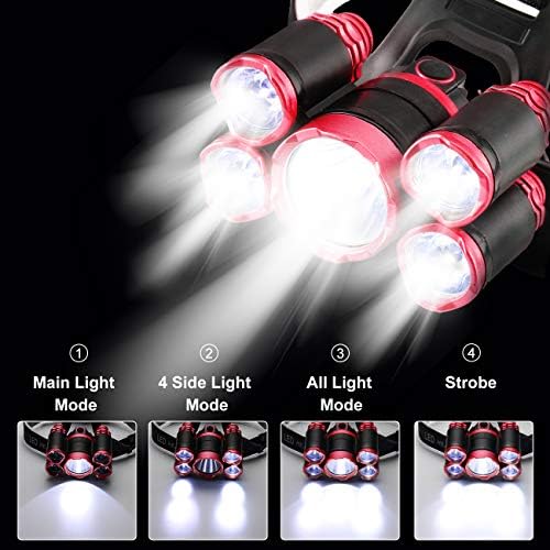 5 LED Far Şarj Edilebilir Yüksek Lümen 15000 Lümen Farlar 4 Modları İle 3.7 V 5000 mAh 18650 şarj edilebilir pil Su Geçirmez