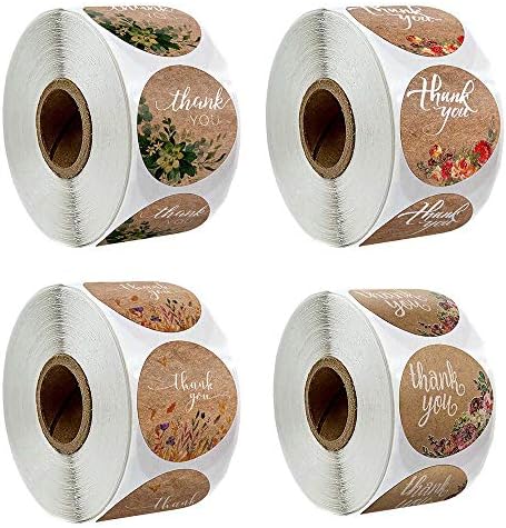 4 Çeşit Tasarım Çiçekler Teşekkür Ederim Çıkartmalar için Doğal Kraft Kağıt Çıkartmalar Scrapbooking Ambalaj Etiketleri Kırtasiye