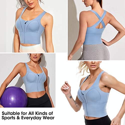 Kadın Zip Ön Spor Sütyen Longline Spor Kırpma Üstleri Tankı Spor Yoga Egzersiz Gömlek