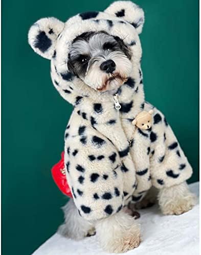 KanTaiXin Köpek Hoodie Lüks Moda Pet Giyim Kış Peluş Yastıklı Hoodie Benekli Desen Ceket Köpek Giyim