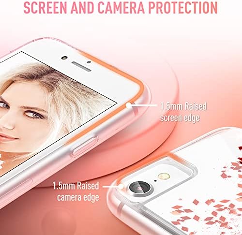 Maxdara iPhone 8 Kılıf, iPhone 7 Glitter Sıvı Kadın Kılıf [Temperli Cam Ekran Koruyucu] Yüzer Bling Sparkle Lüks Pretty Koruyucu