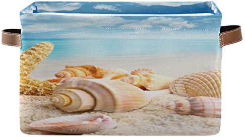 AUUXVA Yaz Plaj Denizyıldızı Deniz Kabuğu Depolama Sepeti Küp Oyuncak Depolama Bin Giysi Sepeti Katlanabilir Kolları ile Kumaş