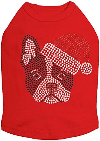 Santa Şapka ile Boston Terrier-Bling Rhinestone Noel Köpek Gömlek, L Kırmızı