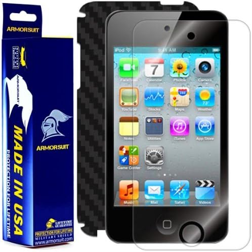ArmorSuit MilitaryShield Siyah Karbon Fiber Cilt Wrap Film + HD Clear Ekran Koruyucu için Apple iPod Touch 4G ( 4th Gen) - Anti-Kabarcık