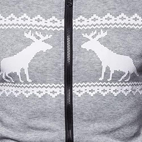 XXBR Noel Ceketler Mens için, Noel Ren Geyiği Elk Baskı Kapüşonlu Tişörtü Patchwork Fermuar Atletik Rahat Hoodies