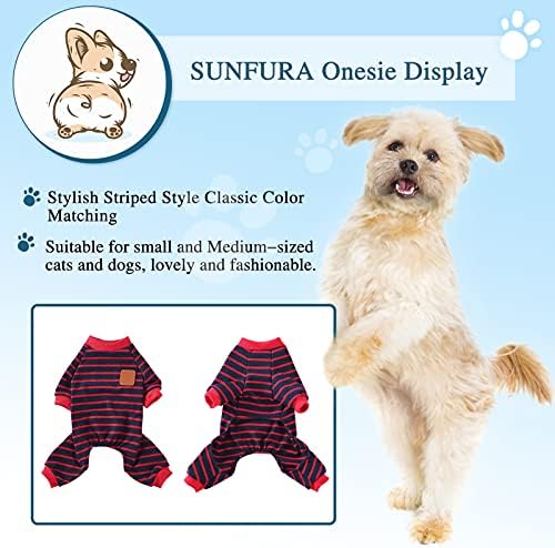 SUNFURA Şerit Köpek Pijama, yumuşak Pamuk Nefes Köpek Tulum Pet Pjs Onesie ile 4 Bacaklar, sıkı Kedi Doggie Bodysuits Gömlek