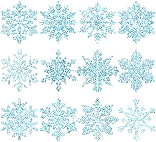 Deniz Takım Plastik Noel Glitter Kar Tanesi Süsler, Kırılmaz Süsler, Asılı Kolye, Noel Ağacı Süsleri, Charms, 4-inç, 12 Stilleri,