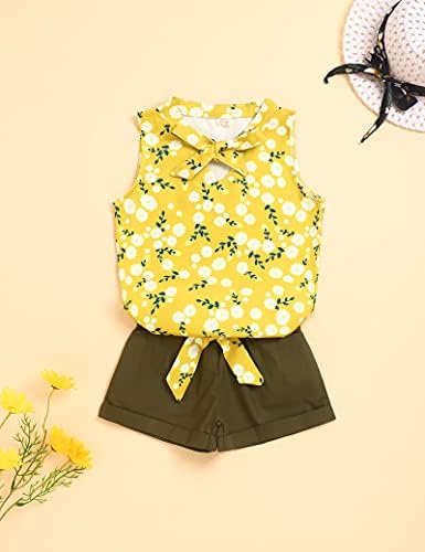Bebek Giyim Çocuk Yaz Giysileri Kız Çiçek Baskı Yelek + Saf Renk Pantolon Çocuk Giyim Seti