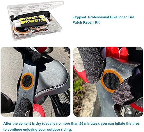Exppsaf Bisiklet İç Lastik Yama Tamir Kiti - 14 ADET Vulkanize Yamalar, 6 ADET Önceden Yapıştırılmış Yamalar, Taşınabilir saklama