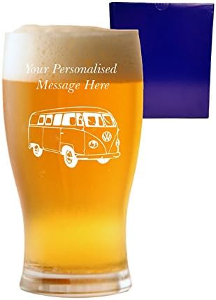 KİŞİSELLEŞTİRİLMİŞ KAZINMIŞ (20 Karaktere Kadar) Volkswagen Camper Van Tasarımı ve Hediye Kutusu ile 1 Pint Lale Bira Bardağı