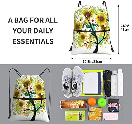 HUANGJ Ayçiçeği hayat ağacı İpli fermuarlı sırt çantası Su Geçirmez omuz spor çantası spor çantası fermuarlı cebi ile Plaj erkek