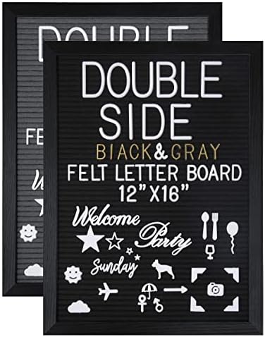 G GAMİT Çift Taraflı Keçe yazı tahtası 12”x16”Siyah Ahşap Tahıl Çerçeve, 1032 Beyaz ve Altın Harfler, Semboller, Emojiler, Komut
