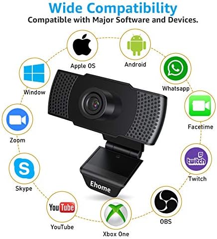 Mikrofonlu Web Kamerası, Ehome 1080P USB 2.0 Gürültü Önleyici Web Kamerası Tak ve Çalıştır Masaüstü PC için Dönebilen Dizüstü