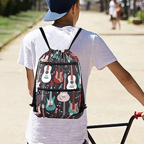 Gitar baskı ipli çanta sırt çantası hafif spor Sackpack sırt çantası okul seyahat alışveriş spor için