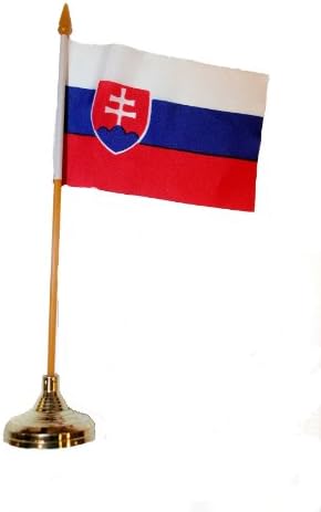 Slovakya Küçük 4X6 İnç Mini Ülke Sopa Bayrak Afiş ile altın STANDI üzerinde bir 10 İnç Plastik Kutup Yeni