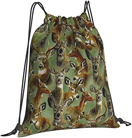 İpli sırt çantası geyik kafaları Elk kamuflaj dize çanta Sackpack spor salonu alışveriş spor Yoga için