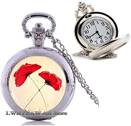 Kırmızı Haşhaş cep saati Kolye, Haşhaş Kolye, Haşhaş Charm Takı, Çiçek Takı, Haşhaş Çiçek cep saati Kolye, M113