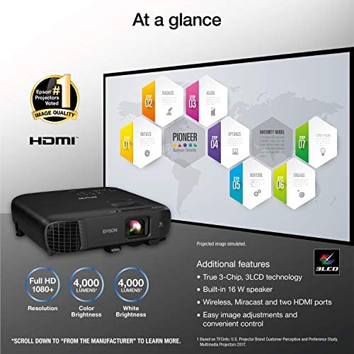 Epson Pro EX9240 3 Çipli 3LCD Full HD 1080p Kablosuz Projektör, 4,000 Lümen Renk Parlaklığı, 4,000 Lümen Beyaz Parlaklık, Miracast,