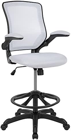 Ayarlanabilir Ayak Halkası ve Flip-Up Kolları ile Flaş Mobilya Orta Arka Beyaz Örgü Ergonomik Taslak Sandalye