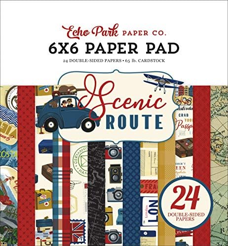 Echo Park Paper Company Scenic Route 6x6 Tampon kağıt, kırmızı, lacivert, altın, mavi