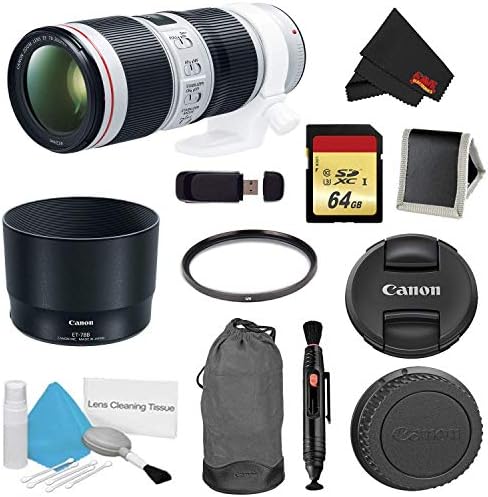 Canon EF 70-200mm f/4L ıs II USM Lens Paketi w/ 64GB Hafıza Kartı + Aksesuarlar UV Filtresi (Uluslararası Model)