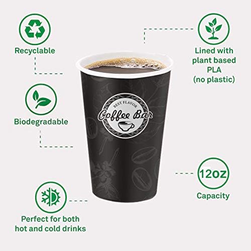 100 Paket Siyah Kağıt Bardaklar Kapaklı Tek Kullanımlık Kahve Fincanları Sıcak İçecekler için Kağıt Bardaklar İçecekler Ev Ofis