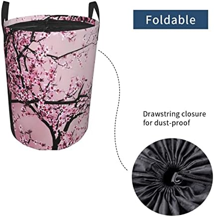 Pembe Çiçek Ağacı Yuvarlak Tunik Kirli Cep Su Geçirmez Büyük Oxford Kumaş Katlanabilir Çamaşır Depolama Sepeti Kirli Giysiler