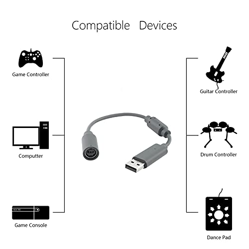 Xbox 360 Kablolu Denetleyiciler için 2 Paket Yedek Dongle USB Ayrılıkçı Kablo, Xbox 360 için Uzatma Adaptörü Kablosu-Gri
