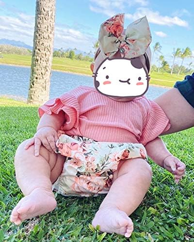 Bebek Bebek Kız Giyim Setleri Çarpıntı Kollu Romper Bodysuit Tops & Çiçek Gaf Şort Bandı 3 Adet Kıyafetler