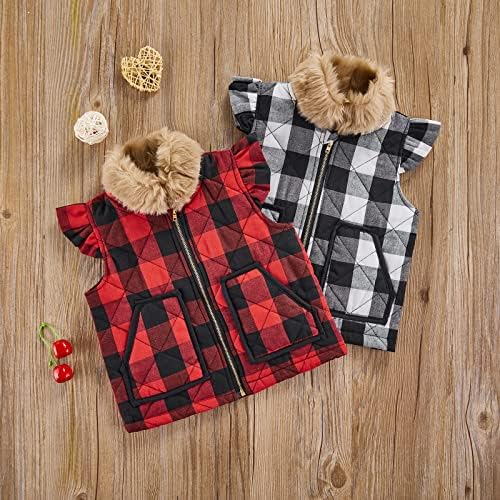 Toddler Bebek Kız Noel Kıyafeti Bebek Kız Ekose Yelek Dış Giyim Ceket Kolsuz Yelek Sıcak Kış Mont