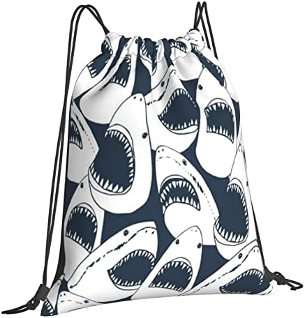 İpli sırt çantası köpekbalığı açık ağız komik dize çanta Sackpack spor salonu alışveriş spor Yoga için