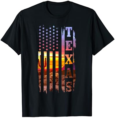 Texas Amerikan bayrağı gurur manzara kaktüs yurtsever hediye T-Shirt