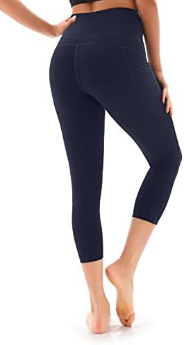 PERSİT kadın Yüksek Bel Yoga Pantolon ile Cepler, elastik Capri Tayt Kadınlar için, karın Kontrol Egzersiz Koşu Tayt