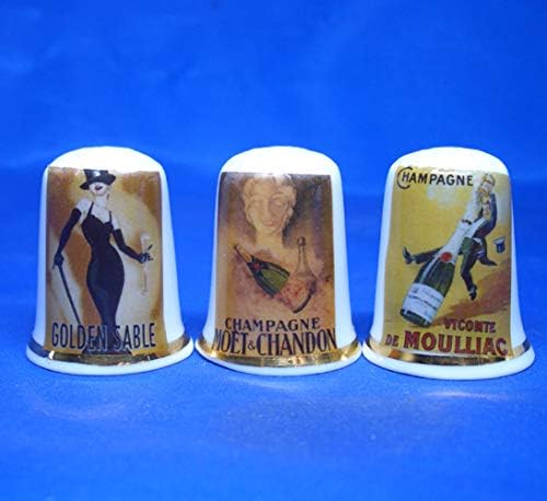 Birchcroft Porselen Porselen Koleksiyon-Üç Yüksük Seti-Vintage Şampanya Reklam Afişleri
