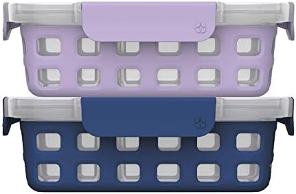 Ello Plastik Bölünmüş Konteyner Gıda Depolama Porsiyon Kontrolü Kilitleme Sızdırmaz Kapaklı Set, 2 Set 4 Bardak, Mor / Mavi
