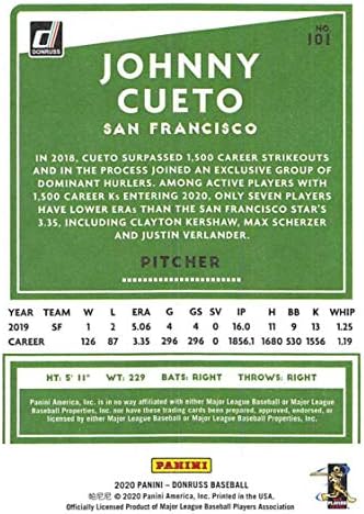 2020 Donruss Bağımsızlık Günü 101 Johnny Cueto San Francisco Giants Resmi MLB PA Beyzbol Ticaret Kartı Ham (NM veya Daha iyi)