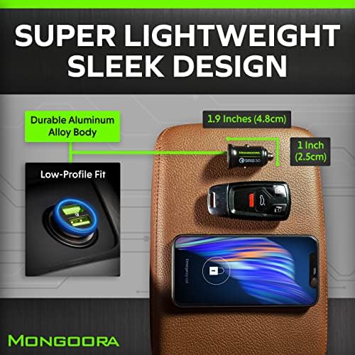 Mongoora Araç Şarj Adaptörü-Çift USB Bağlantı Noktalı ve Hızlı Şarj Teknolojisine Sahip Metal, Taşınabilir, 3.0 Araç Şarj Cihazları-iPhone