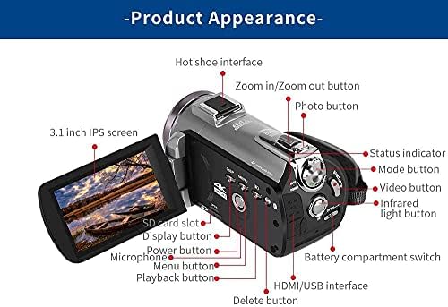 4 K Kamera ile 64X Dijital Zoom, LED ışık ile bağlantı/Mikrofon ve Diğer Aksesuarları (Kamera Çantası ve 64 GB SD Kart) İmparator