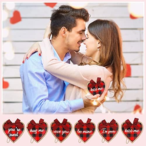 24 Parça sevgililer Günü Kalp Süsler Siyah Kırmızı Onay Buffalo Ekose Dikiş Çuval Asılı Kalp Süsler Noel Ağacı Kalp Baubles Kalp