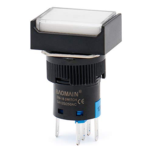 Baomain 16mm Push Button Anahtarı Anlık Dikdörtgen Kap LED lamba beyaz ışık DC 12 V SPDT 5 Pin Paketi 5