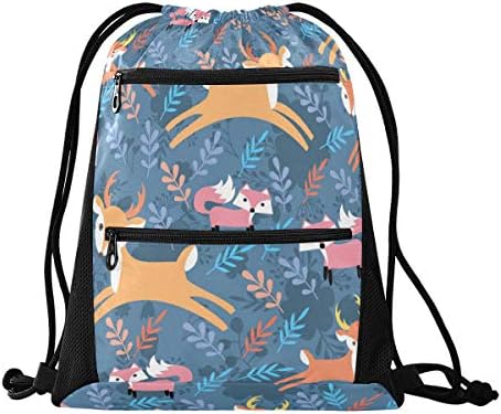 İpli çanta Geyik Tilki Hafif ipli sırt çantası Çanta Yürüyüş Yoga Spor Yüzme Seyahat Plaj fermuarlı örgü Cepler