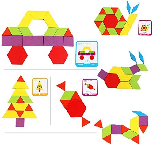 155 Set Ahşap Desen Blokları Geometrik Manipülatif Şekil Bulmaca Anaokulu Grafik Klasik Eğitim Montessori Tangram Oyuncaklar