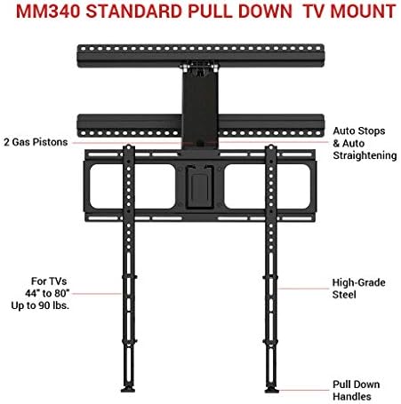 Şöminenin Üstündeki MantelMount MM340 Pull Down TV Montajı - Patentli otomatik doğrultma, otomatik stabilizasyon, 2 Gaz Pistonu,