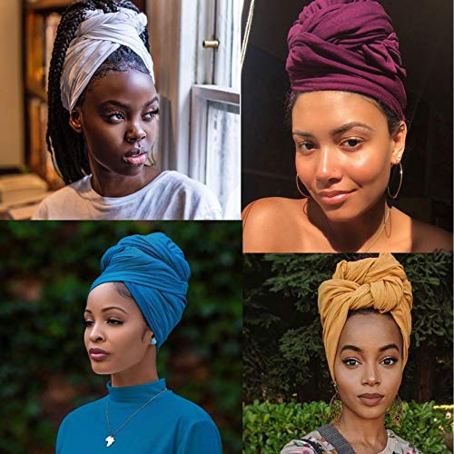 12 Parça Başkanı Wrap Eşarp Streç Jersey Türban Kadınlar ıçin Ekstra Uzun Ultra Yumuşak Kentsel Headwraps Katı Renk Afrika Şapkalar