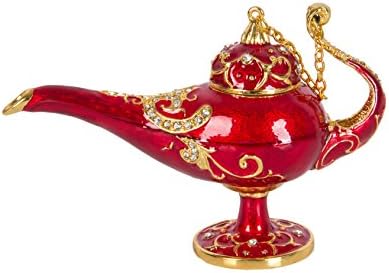 QIFU El Boyalı Emaye Aladdin Sihirli Lamba Dekoratif Menteşeli Takı Biblo Kutusu Benzersiz Hediye Ev Dekor İçin