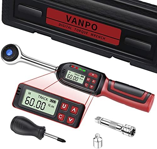 VANPO 3/8-İnç Sürücü Dijital Tork Anahtarı, Elektronik Tork Anahtarı (2.2-44.3 ft-lbs./ 3-60Nm), ±%2'ye Kadar Doğru Tork Anahtarı