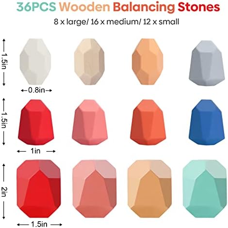Doğal Ahşap Istifleme Kayalar Oyuncaklar 36 Parça Renkli Eğitim Okul Öncesi Öğrenme Dengeleme Taşları Set Montessori Çocuklar